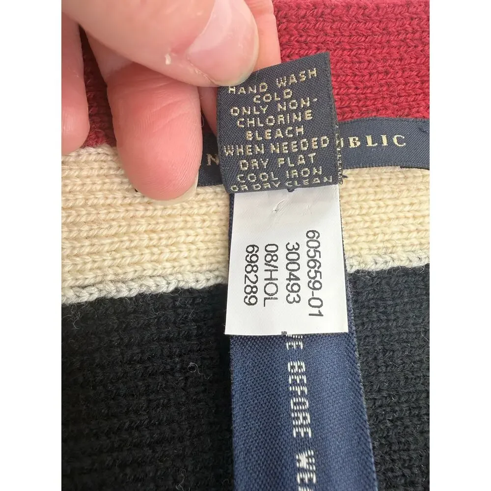 Banana Republic 100% Wool Stripe Knit Scarf Red Black Ivory